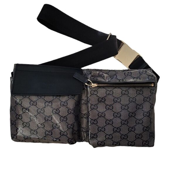 GUCCI Black/Gray Monogram Crystal Gg Unisex Belt Bag Fanny Pack - Picture 1 of 17